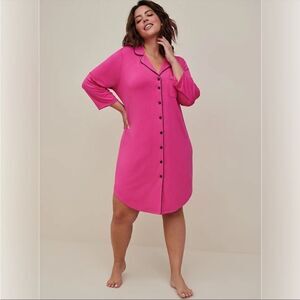 Torrid Super Soft Pink & Black Button Closure Sleep Shirt Dress Contemporary
